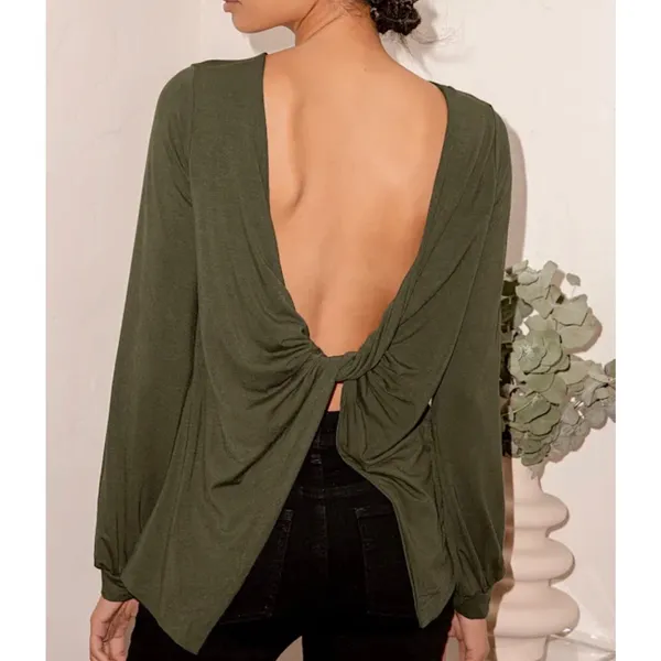 NWT LULUS Women’s Spin Around Olive Green Long Sleeve Twist-Back Top Size Small - Image 2