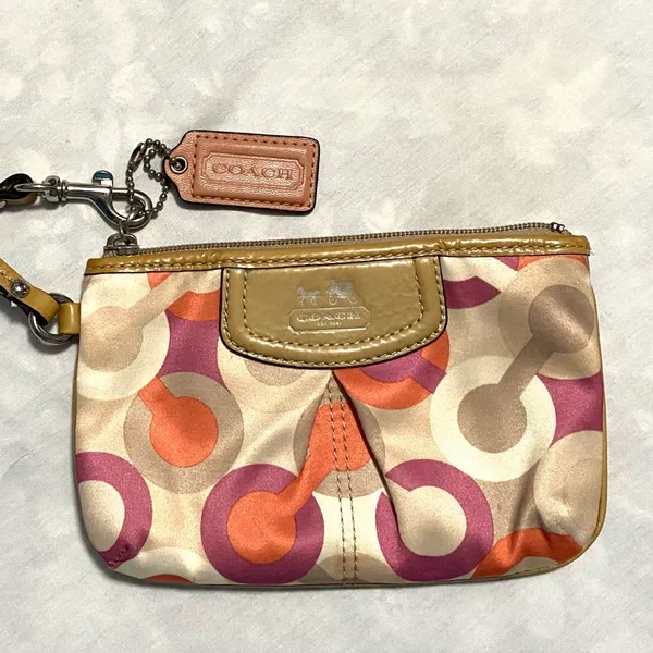 Coach Optic C Colorful Patterned Wristlet Orange pink cream. Patent Leather - Image 2
