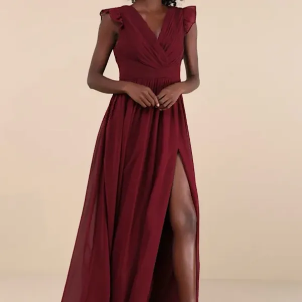 Lulu's Red V-Neck Flutter Sleeve Maxi Dress - Image 4