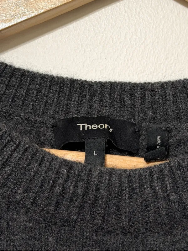 Theory Cashmere Gray Sweater Size Large Women’s Crewneck Jumper Pullover - Image 2