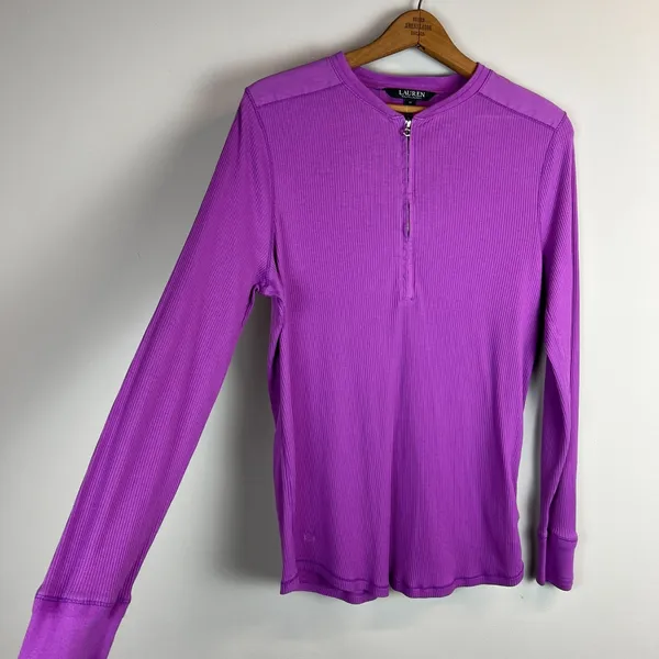 Lauren‎ Ralph Lauren Top Womens 1X Purple 1/4 Zip Pullover Ribbed Knit Cotton - Image 12