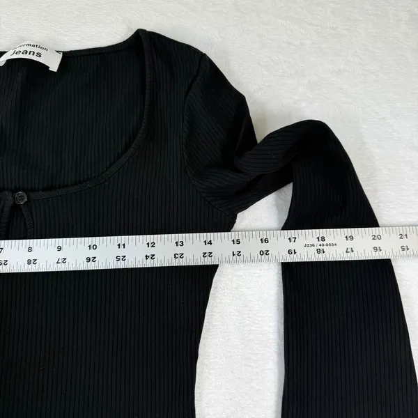 Reformation‎ Jeans Womens Black Ribbed Keyhole Bell Sleeve Mini Dress Size S USA - Image 3