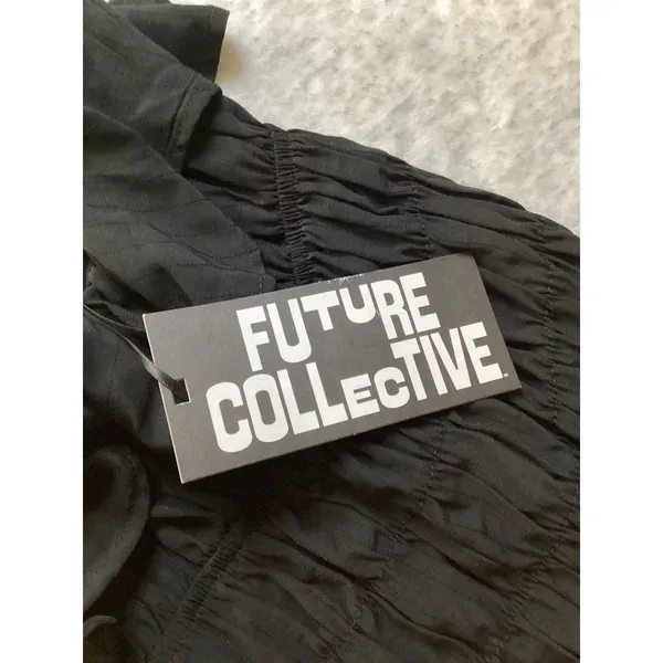 Future Collective Reese‎ Blutstein Black Smocked Ruffle Mini Dress NWT Womens L - Image 3