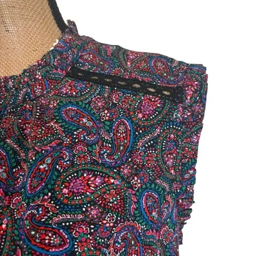 LOFT Multicolor Paisley Sleeveless Ruffle Neck Blouse Mixed Media Size Medium - Image 2