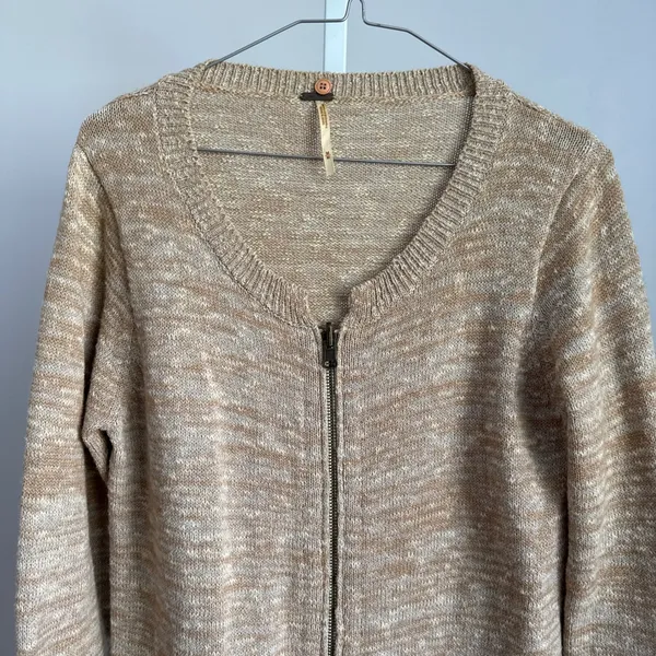 Free People Zip Up Cardigan Sweater Minimalist Brown‎ Cotton Blend size M - Image 2