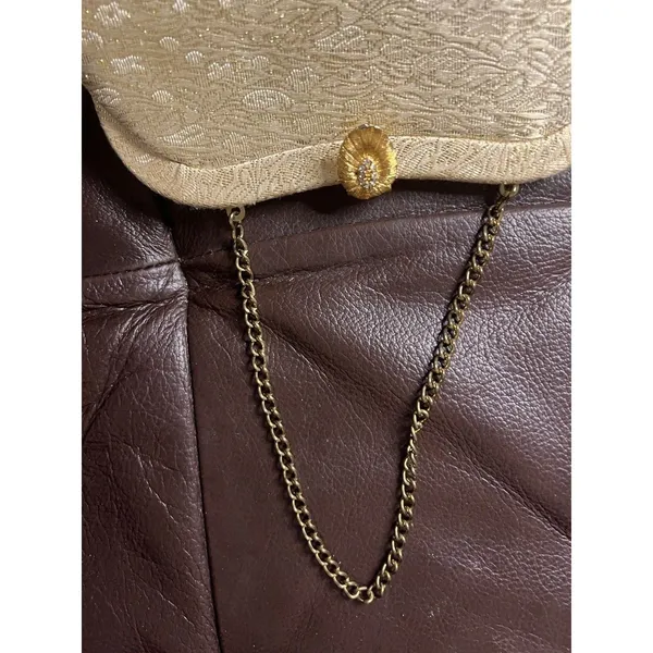 Gold Brocade Evening Bag Floral Frame Clutch Chain Handle Formal Purse VTG - Image 2