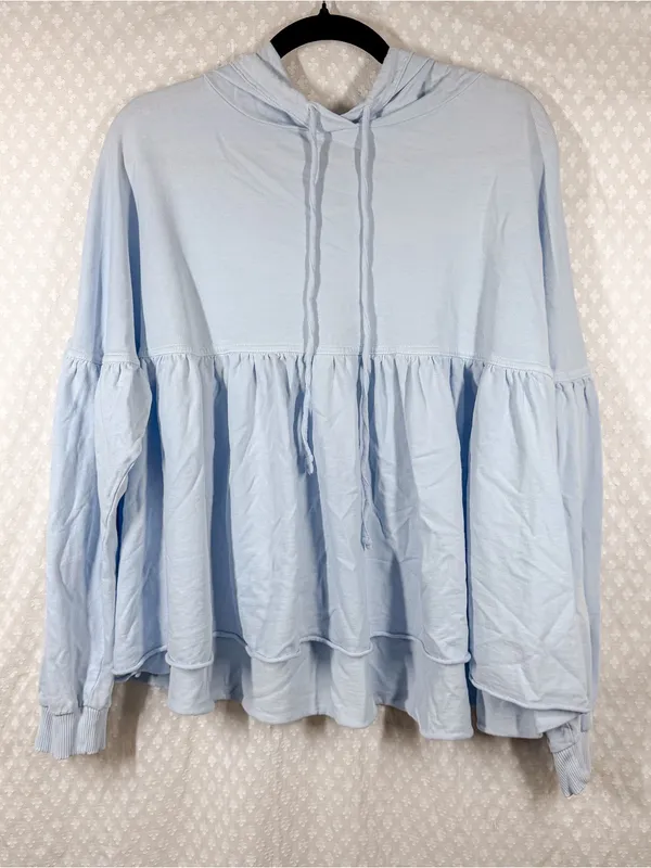Aerie Light Blue Oversized Peplum Puff Sleeve Hoodie - Image 2