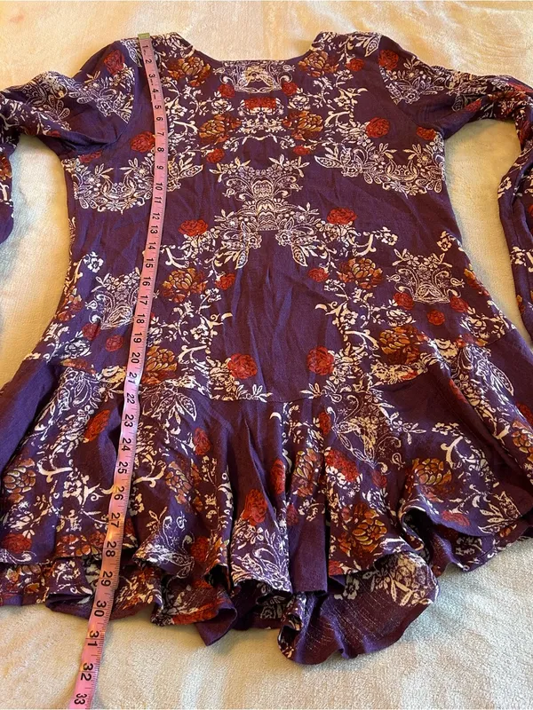 Free People Smooth Talker purple floral long sleeve tunic dress drop waist XS - Image 9