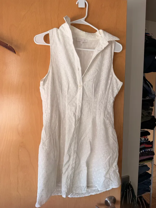 Olivaceous Mini Dress Eyelet White pockets - Image 4
