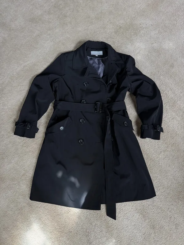 Anne Klein Black Belted Trench Coat Women’s XL - Image 2