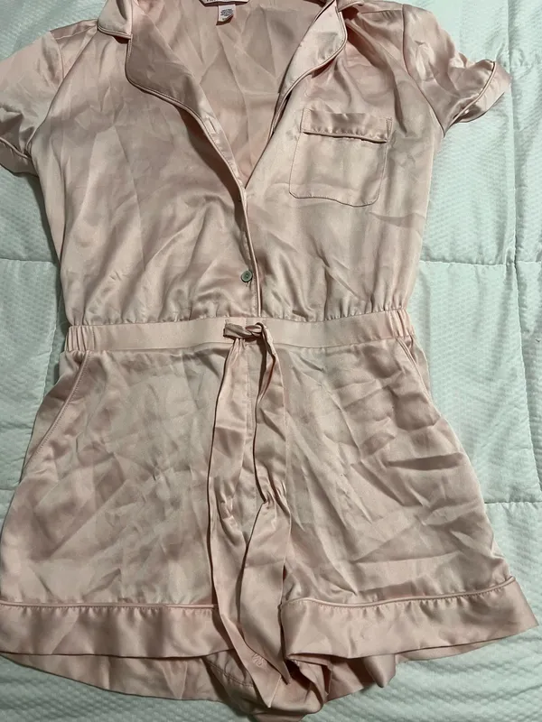 Victoria's Secret Satin Botton Front Pink Lounge Romper - Image 3