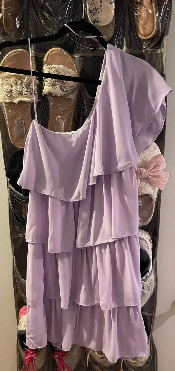 Purple One Shoulder Ruffle Dress - Image 5