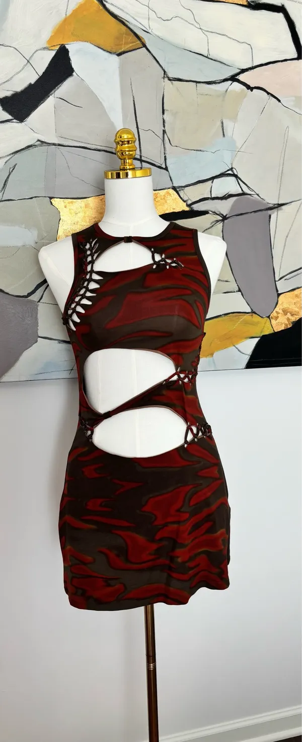 With Jean, red and olive cut out mini dress - Image 3