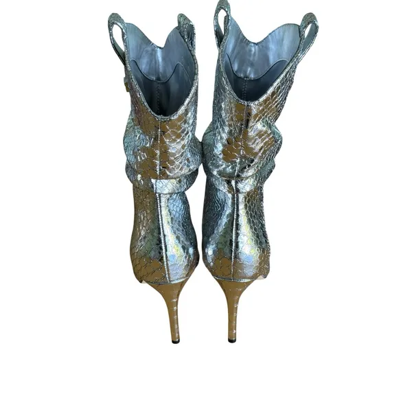 GUESS Benisa Boot Womens 6.5 M Silver Croc Stiletto Heel Western NWOT Slouchy - Image 5