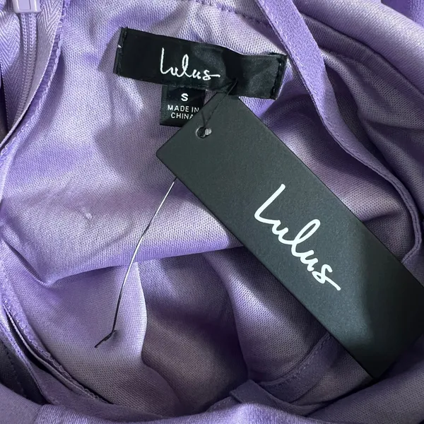 NWT Lulus Lace-Up Back Solid Mini Dress Purple Romantic Puff Sleeve Size S - Image 8