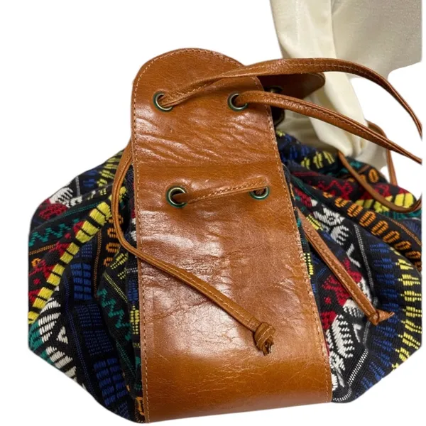 Handmade Guatemala Handcrafted Drawstring Bucket Bag Multi-color One Size - Image 3