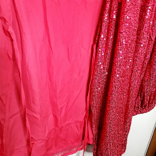 NWT Body Love Hot Pink Sequin Wrap Long Sleeve Party Dress LG holiday bling midi - Image 11