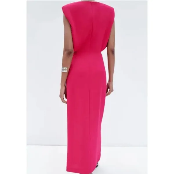 Zara Womens Pink Padded Shoulder Cut Out Side Slit Maxi Dress XS - Image 2