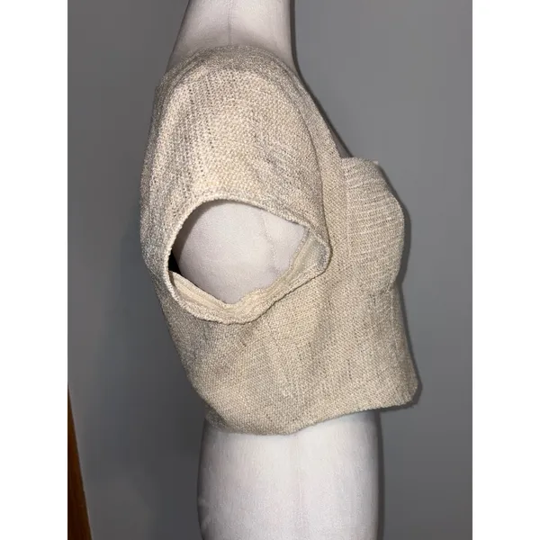 Le Lis Collection‎ Beige Tweed Bustier Crop Top Short Sleeve NWT Large - Image 3