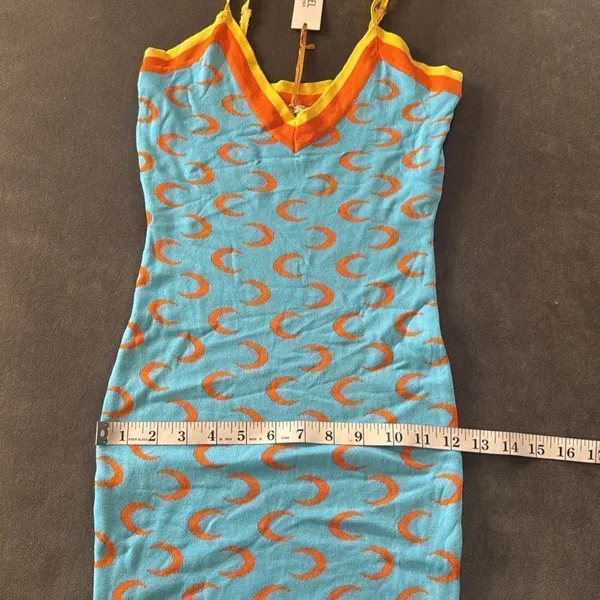 Women’s Blue BodyCon Mini Dress Crescent Pattern Adjustable Straps Size S NWT - Image 8