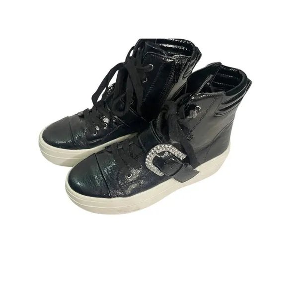 GIANNI BINI Kophie Patent Crinkle Rhinestone Buckle High Top Sneakers‎ Size 6 - Image 2