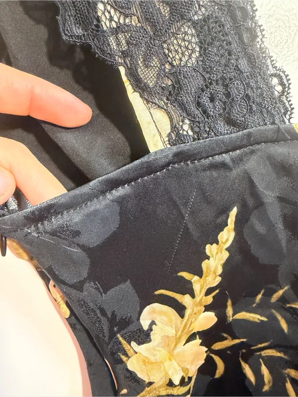 Lulus Judith Floral Jacquard Satin Lace Maxi Slip Dress Black XS NWT $110 - Image 10