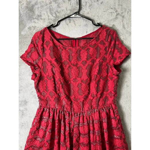 Moulinette Soeurs Anthropologie Red Lace Fit & Flare Dress Romantic‎ Coquette 12 - Image 2