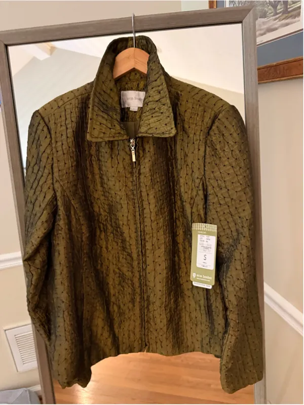Women's Erin London Olive & Black Textured Zip-Up Jacket Size S - Image 2