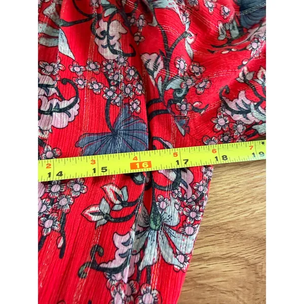 ba&sh Red Floral Lurex Midi Dress‎ V-Neck Front Slit Small - Image 6