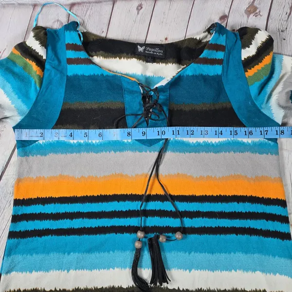 Papillon Striped Lace Up Tassel Dress Teal Orange Gray White Black Size‎ S - Image 7