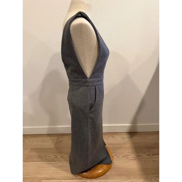J.S.T Gray Wool Blend Pinafore Midi Dress Deep V-Neck Sleeveless Jumper Size L - Image 4