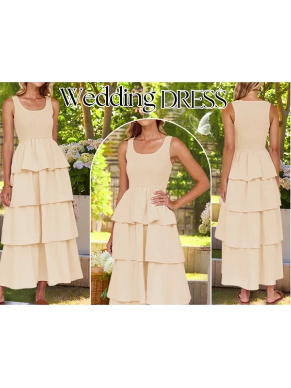 NEW Sleeveless Midi Maxi Dress Scoop Neck Ruffle Tiered Layered S 4/6 - Image 6