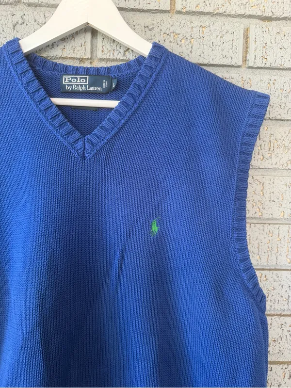 Polo by Ralph Lauren Blue V-Neck Knit Sweater Vest Size Large Old Money Preppy - Image 4