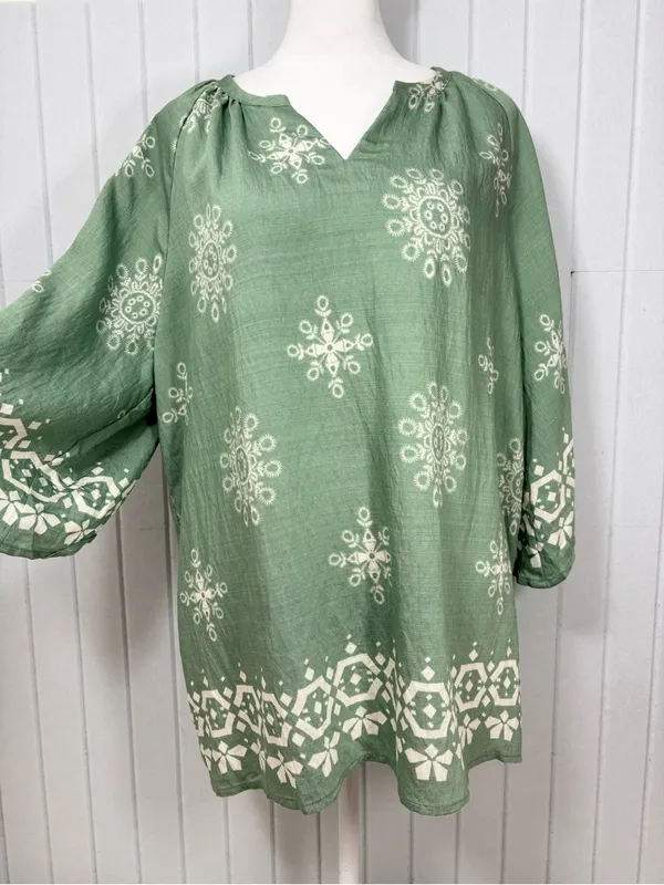 Bebonnie Boho Embroidered Tunic Top - Sage‎ Green Size L NEW - Image 4
