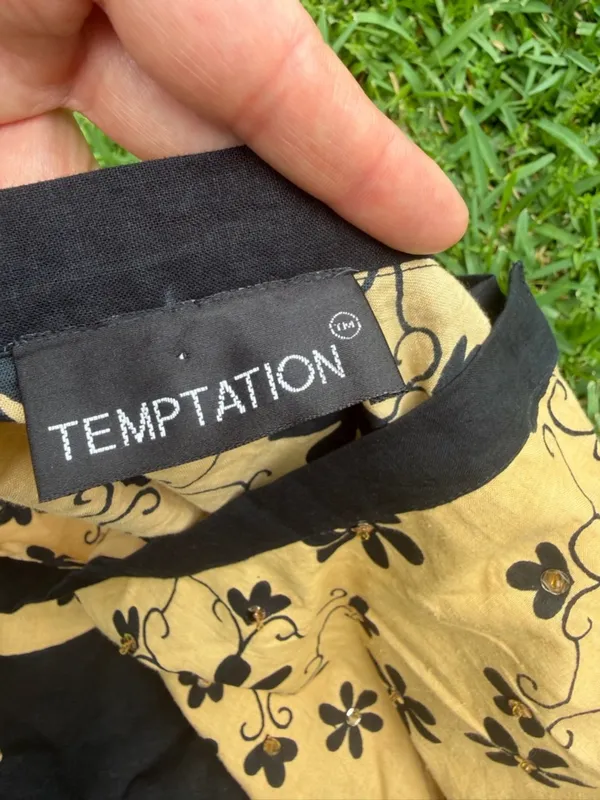 Vintage Temptation Floral Midi Skirt Black Pink Roses Sequin Detail Boho Small - Image 6