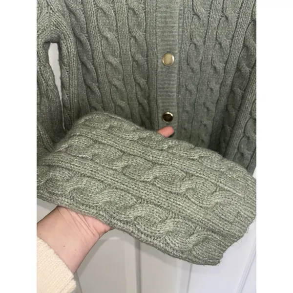 Abercrombie Fitch Fisherman Green Cable Knit Button Cardigan Small Wool Blend - Image 4