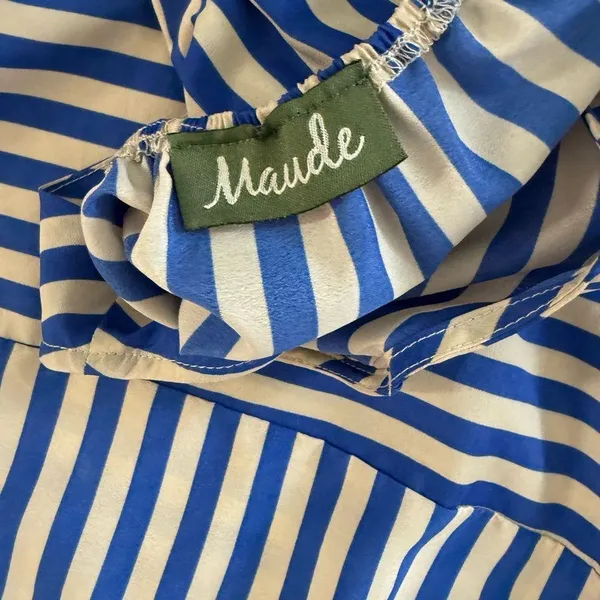 Blue and Tan Striped Dress - Image 3