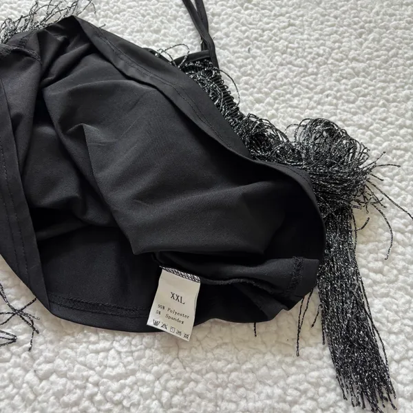 Black Metallic Shimmer Fringe Cami Tank Top XXL Festival coachella rave Goth Y2K - Image 2