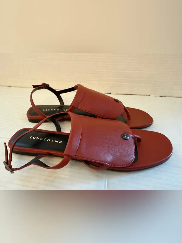Longchamp le Pilage Shield leather Sandal red Size EU 41 US 10 made in Italy NEW - Image 5