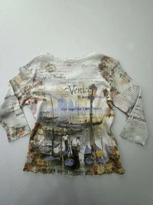 Vintage Cactus Venice Italy Rhinestone Graphic 3/4 Sleeve Top - Image 3