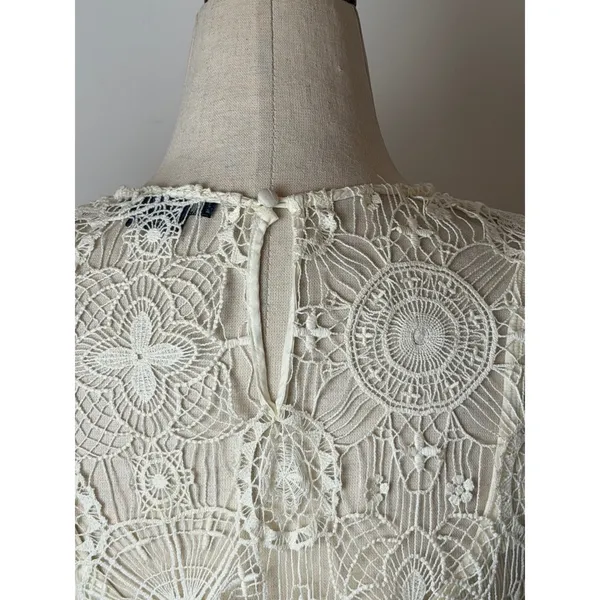 Ralph Lauren Crochet Lace Dress Women Medium Ivory Short Sleeve Shift Mini Retro - Image 8