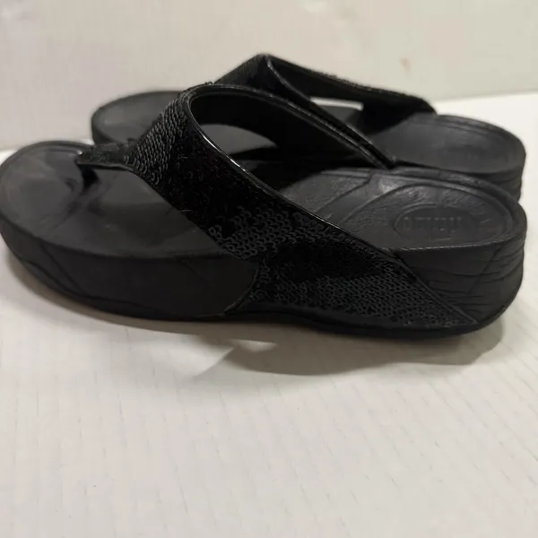 FitFlop Shoes Womens Size 5‎ Black Sequin Thong Flip Flop Wedge Sandals Comfort - Image 7