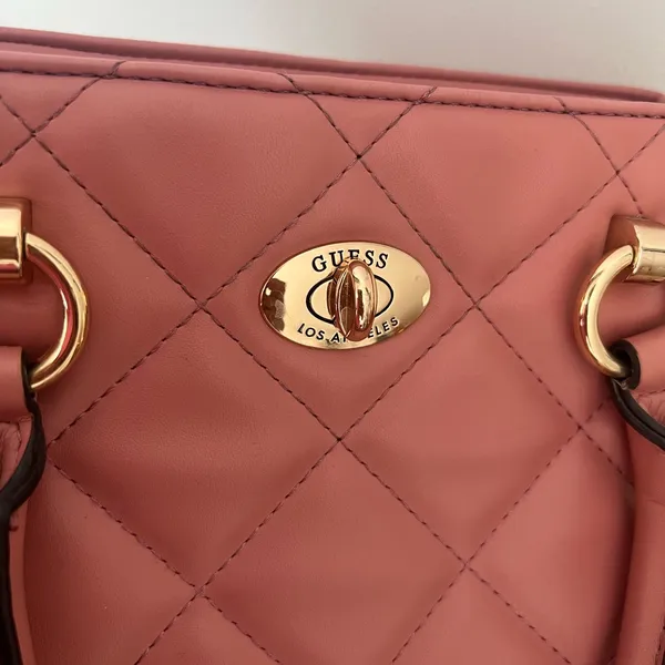 G by Guess Quilted Rose Pink Satchel with Gold Hardware - Image 9