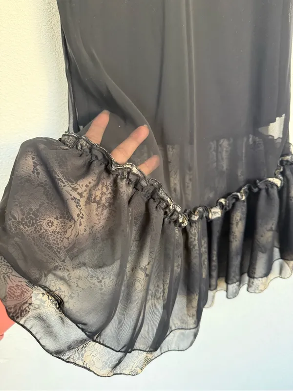 Whimsy Goth Black Mesh Midi Skirt Fairy-Grunge Romantic Floral Ruffle Y2K Sheer - Image 5