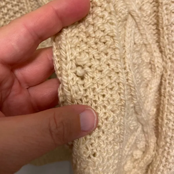 Vintage 100% Wool Hand knit Aran Dimond fisherman ivory cardigan sweater M/L - Image 5