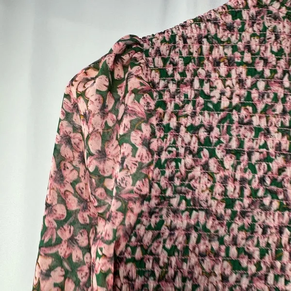 Lulus Floral Forever Print‎ Smocked Skater Dress in Green and Pink Size M - Image 8