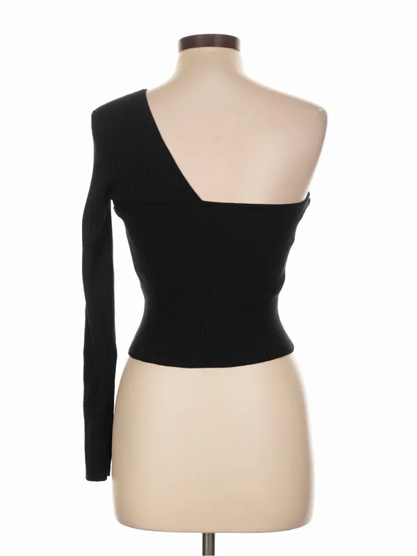 Abercrombie & Fitch One Shoulder Ribbed Knit Sweater Top Black Size Large - Image 2
