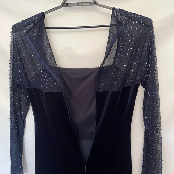 JS Boutique Y2K Velvet Beaded Sheer Formal Dress 12 Whimsigoth Dark Romantic - Image 7