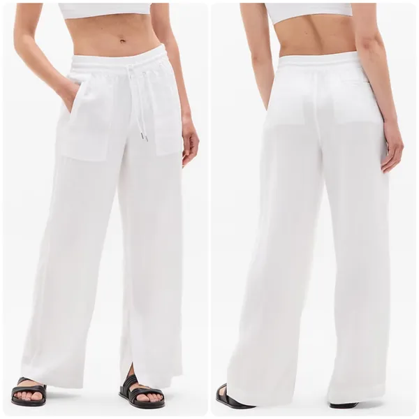 Athleta Womens Retreat Linen Wide Leg Coastal Minimalist Beachy White Pants S - Image 2
