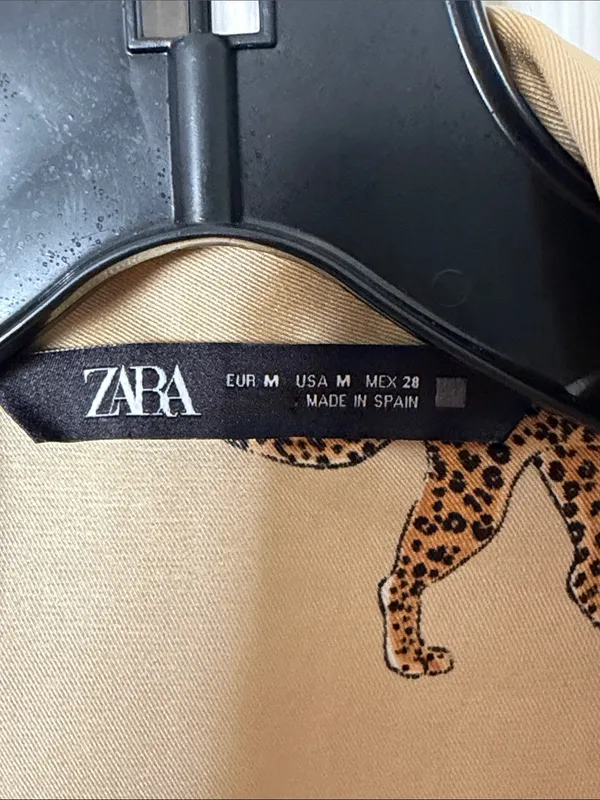 Zara Beige Shirt with Leopard Print medium oversized satin effect - Image 2
